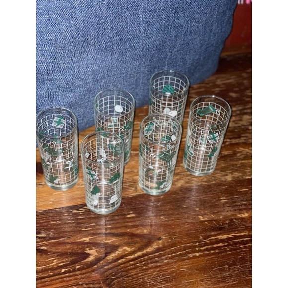 VINTAGE CHRISTMAS DRINKING GLASSES green and white by Nadir in Brazil Set of 6 - Picture 4 of 6